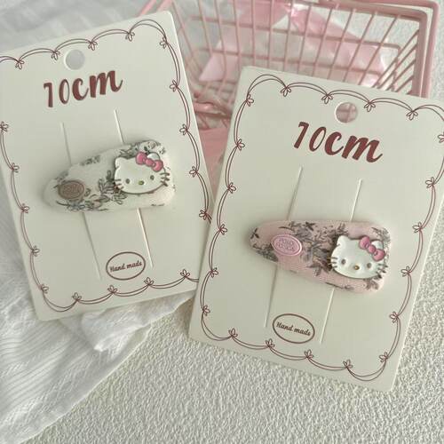 春款布艺可爱kt猫咪公主花纹小发夹侧边头饰发卡小巧鸭嘴夹碎发夹