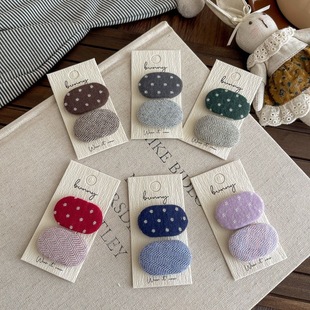 韩版小号波点布艺儿童椭圆发夹可爱女童bb发卡百搭毛呢刘海发饰品