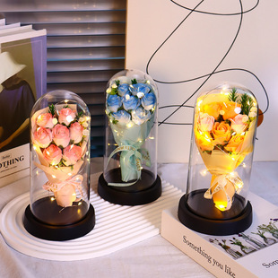 贴标永生花玫瑰香皂礼盒玻璃罩情人节生日礼物送女友摆件手工皂