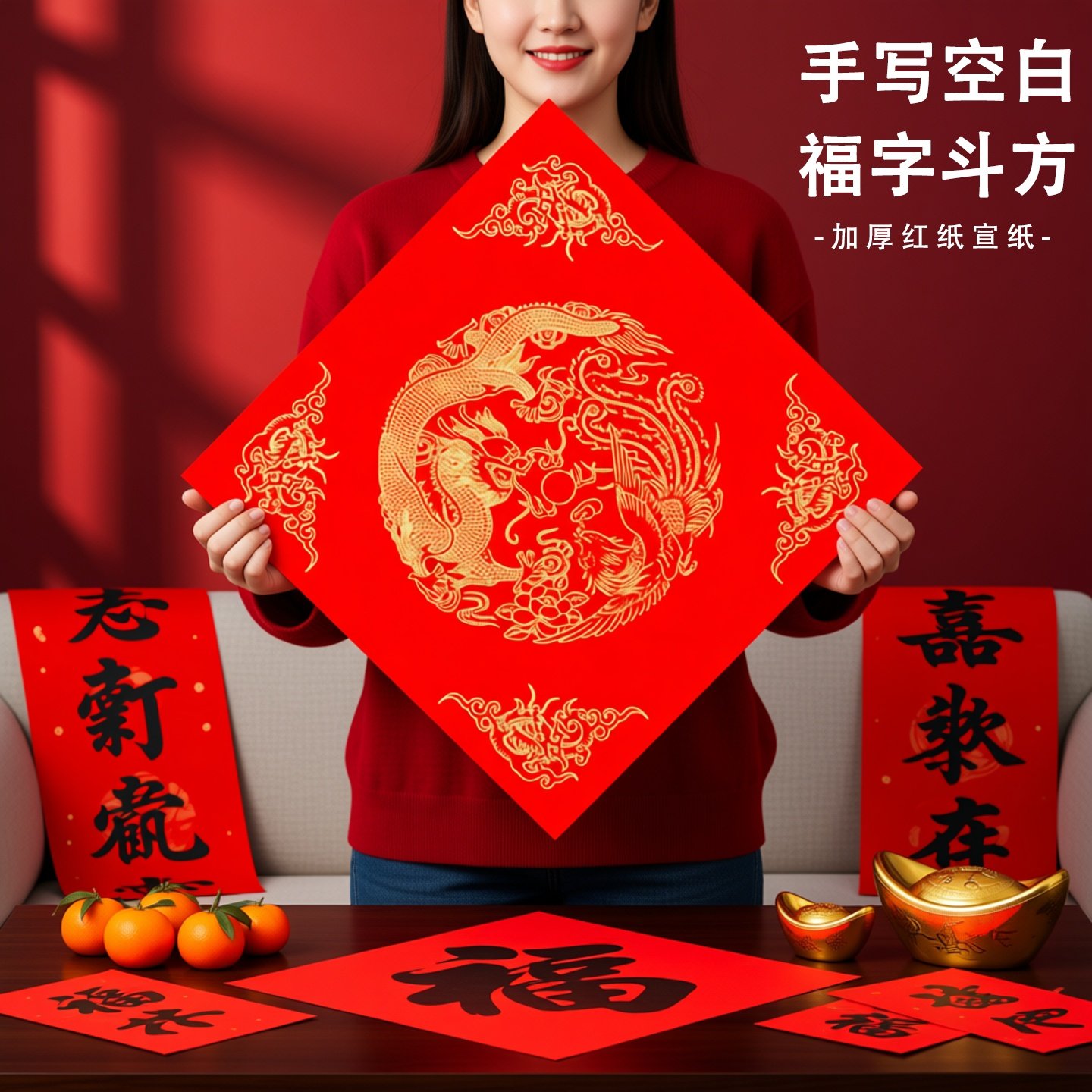 写福字的红纸空白手写斗方福字