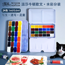 温莎牛顿歌文固体水彩颜料24色套装 木盒铁盒美甲专用美术生水彩画全套管状透明水彩 工具分装 盒迷你旅行便携式