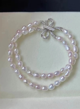 4.5-5mm双层极光keshi珍珠手链伴彩丰富粉白光蝴蝶结配件仙女百搭