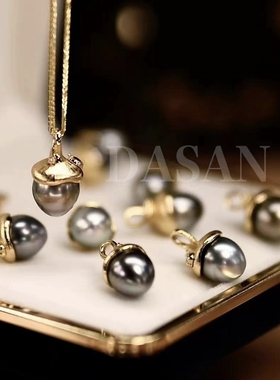 通体S925纯银天然海水大溪地炫酷小榛果海水珍珠吊坠拉丝工艺松果