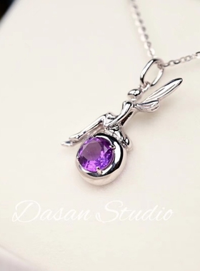 清仓特价 许愿精灵 纯银天然紫水晶仙女款吊坠小众设计项链高级感
