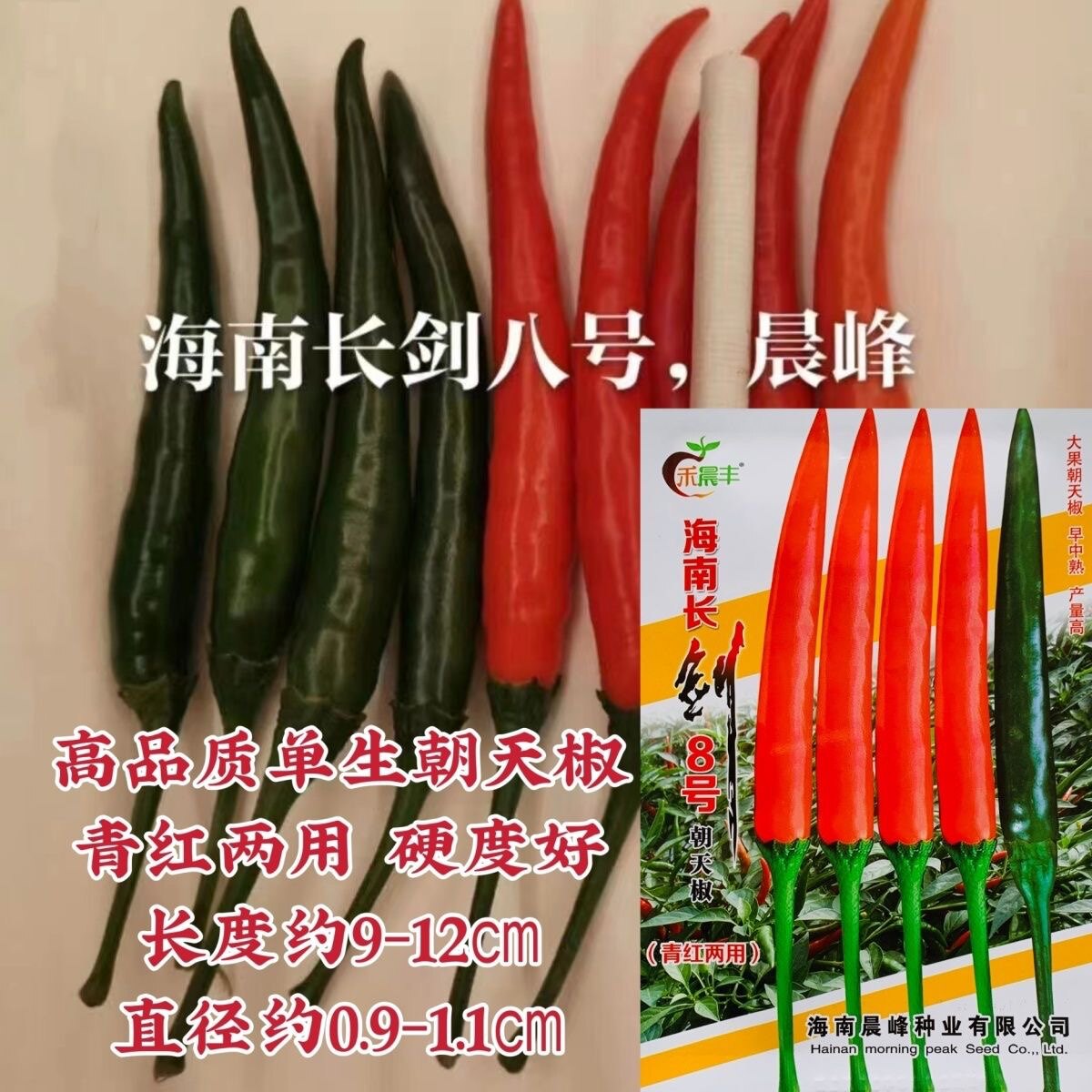 海南长剑8号朝天椒种子青红两用大果型高产单生朝天椒小米椒种子