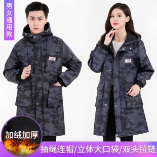 女士加绒加厚罩衣新款防油水干活的防水防晒大褂短款迷彩套羽绒服