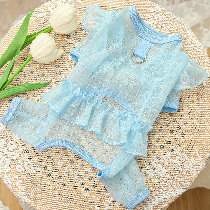 夏季薄款透气镂空网纱四脚衣狗狗衣服比熊博美防晒服降温防掉毛