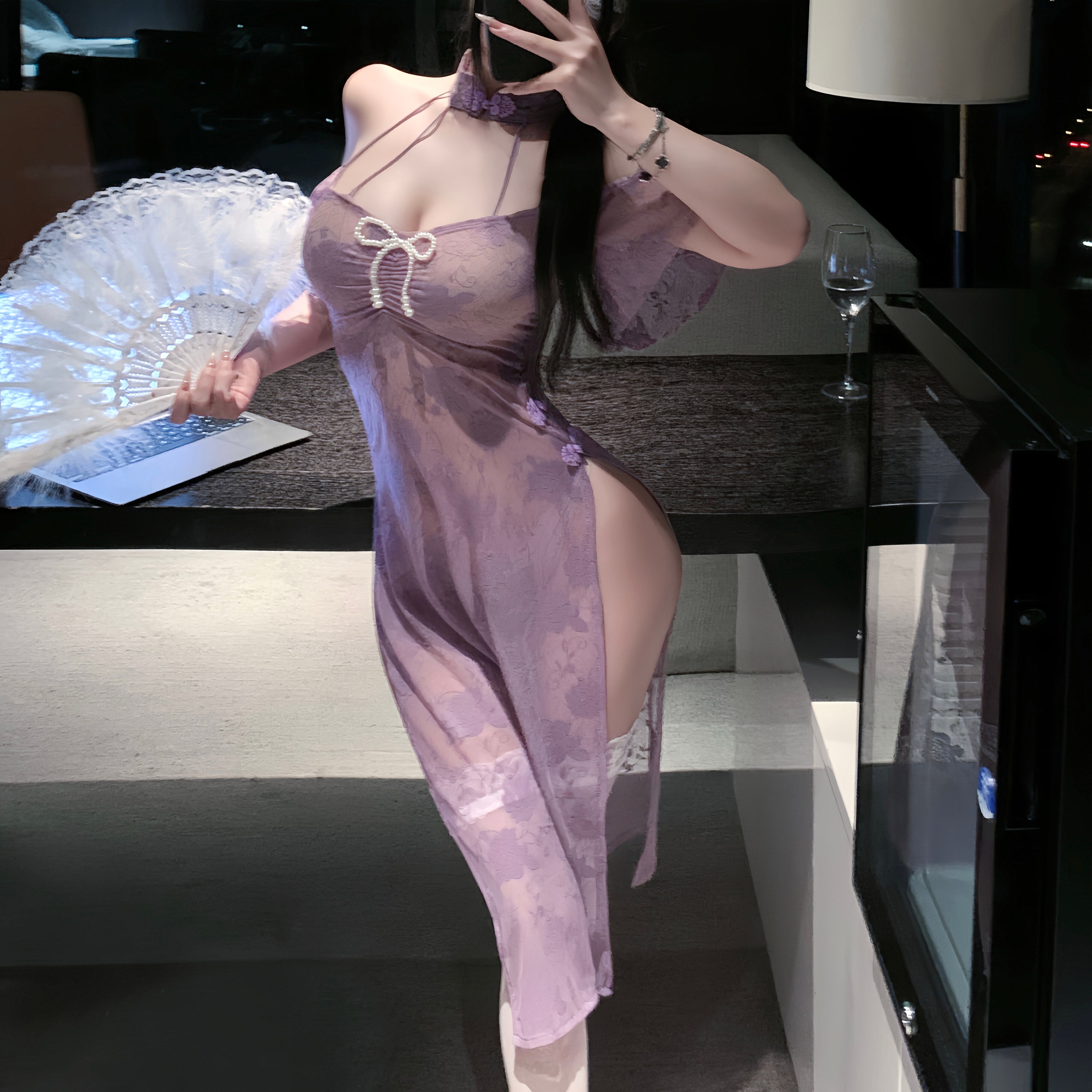 新中式国风性感睡衣女蕾丝高开衩旗袍制服纯欲风约会战袍2026新款