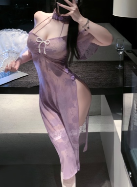 新中式国风性感睡衣女蕾丝高开衩旗袍制服纯欲风约会战袍2026新款