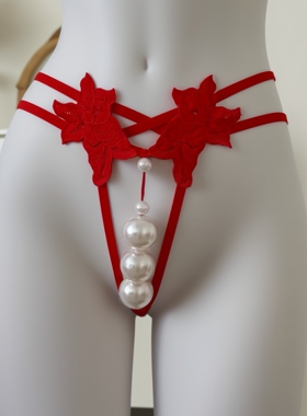 丁字裤性感火辣女蕾丝珍珠按摩内裤2025新款情趣勾人镂空细带t裤