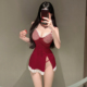 独特绝美睡衣性感深V格子开叉连衣裙新年红色氛围感新款 吊带睡裙