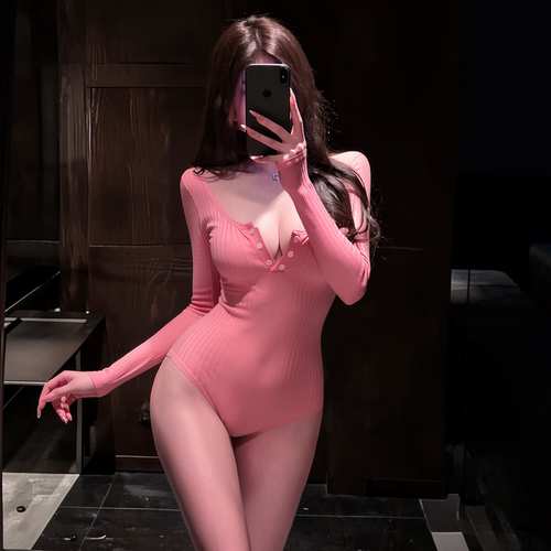 粉色条纹纯欲御姐连体衣