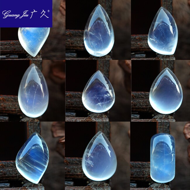 广久 冰种月光石吊坠一物一图蓝光裸石女款水滴状挂件饰品送链子