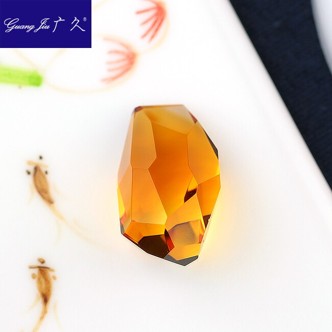 广久 天然黄水晶吊坠正品原石切面蜜橘黄晶刻面项坠裸石饰品送绳