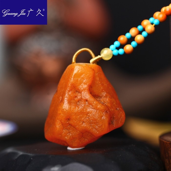 广久 波罗的海天然蜜蜡吊坠 原皮琥珀原石原矿项坠挂件送链12.73g