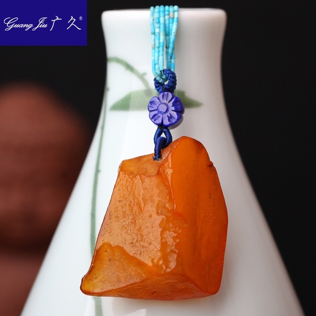 广久 波罗的海天然蜜蜡吊坠 原皮琥珀原石原矿项坠挂件送链11.47g