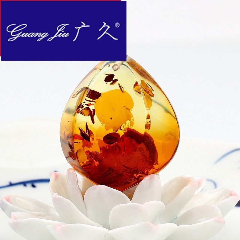 广久A1渐变水滴形吊坠琥珀蜜蜡金珀原石毛衣链项链饰