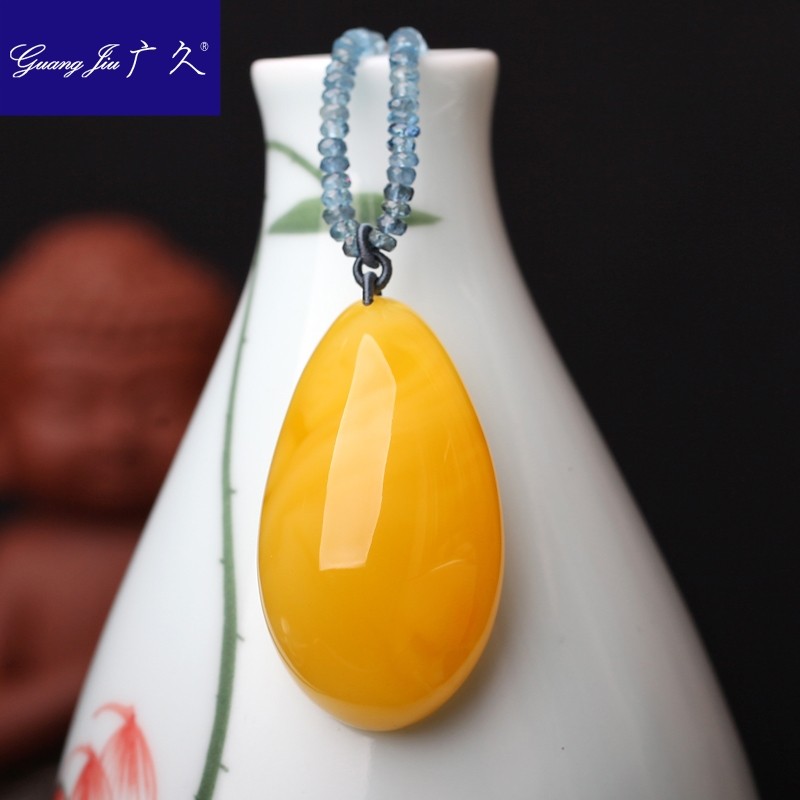 广久天然波罗的海油黄满蜜蜜蜡随形吊坠23.24g 天然琥珀吊坠