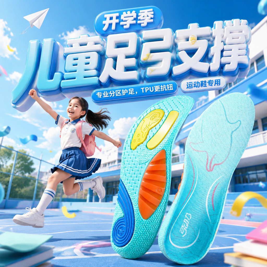 儿童专用鞋垫足弓支撑平底足防痛