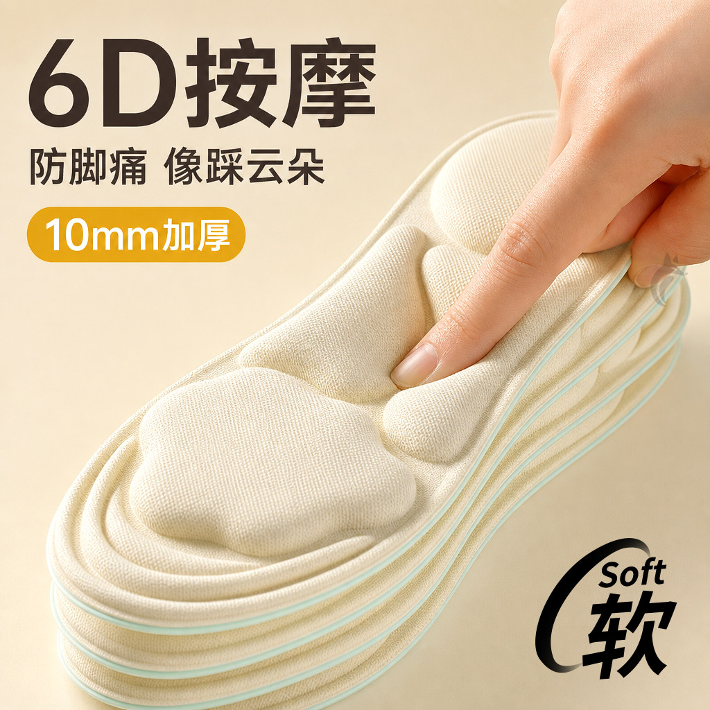 6D按摩鞋垫女软底舒适久站不累