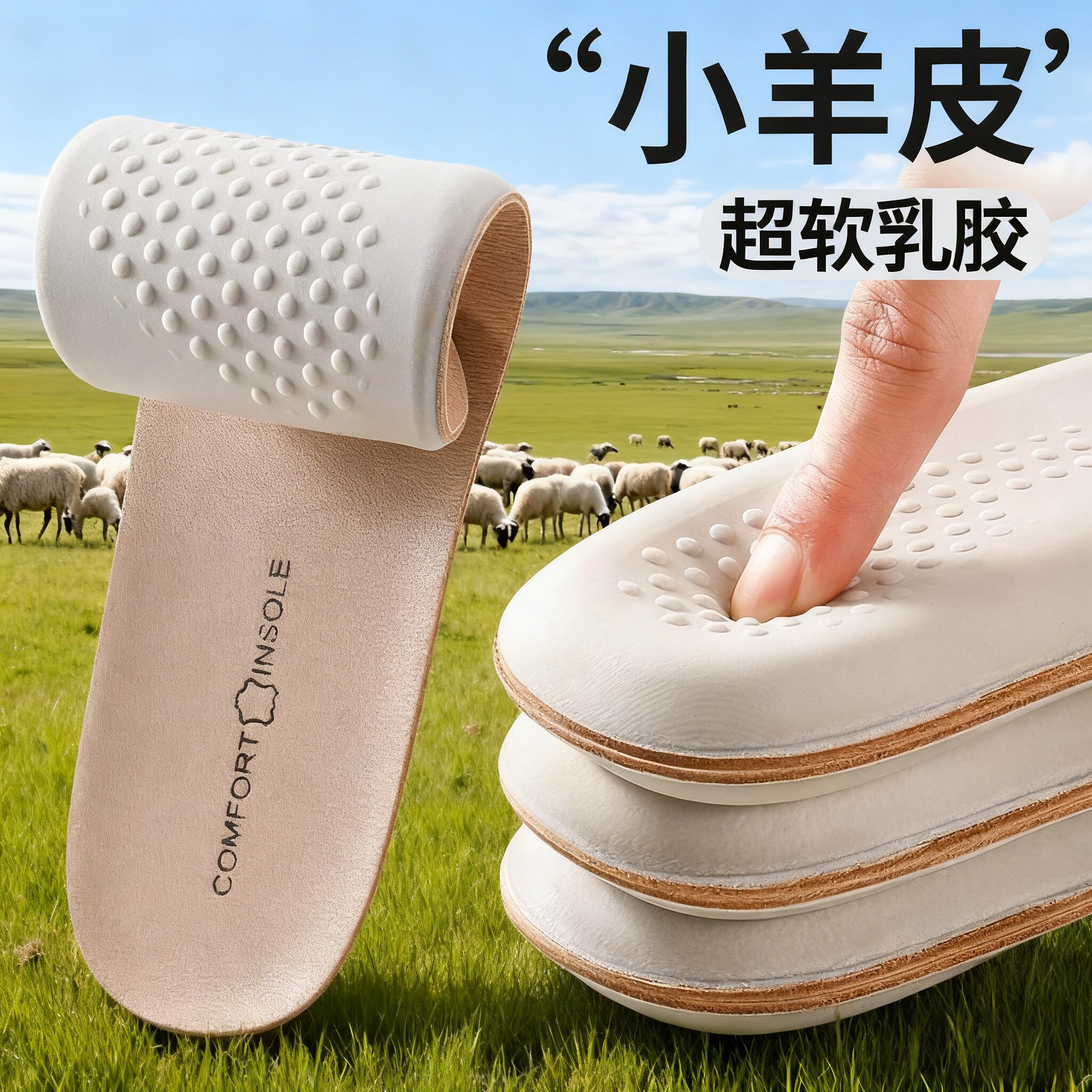 羊皮鞋垫女软底舒适久站不累脚乳胶加厚男款真皮吸汗防臭超软防痛
