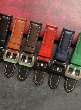 小牛皮平纹真皮手表带适用沛纳海44mm表径表链Panerai 男腕带24mm