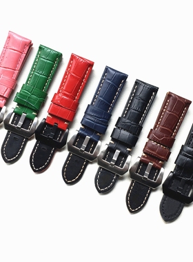 适配沛纳海鳄鱼纹真皮手表带牛皮腕带22 24 26mm 绿黑咖棕蓝红色