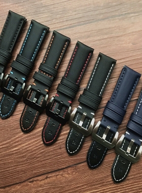 高强度碳纤维真皮手表带适配沛纳海胖大海腕带黑蓝色22 24 26mm