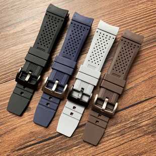 代用泰格豪雅硅胶手表带卡莱拉22mm透气孔针扣橡胶表链黑蓝棕灰色