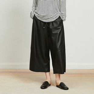 轻结构七分阔腿皮裤 Carolingian简约低奢 进口半植鞣绵羊皮裤