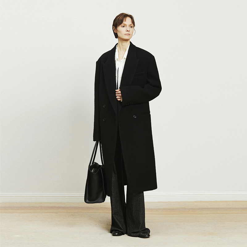 Carolingian極简ROW风！重磅澳洲高支细羊毛大衣廓形长款西装外套