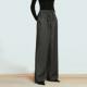 Carolingian低奢極简 精纺羊毛天丝绒感ROW风松紧抽褶直筒阔腿裤