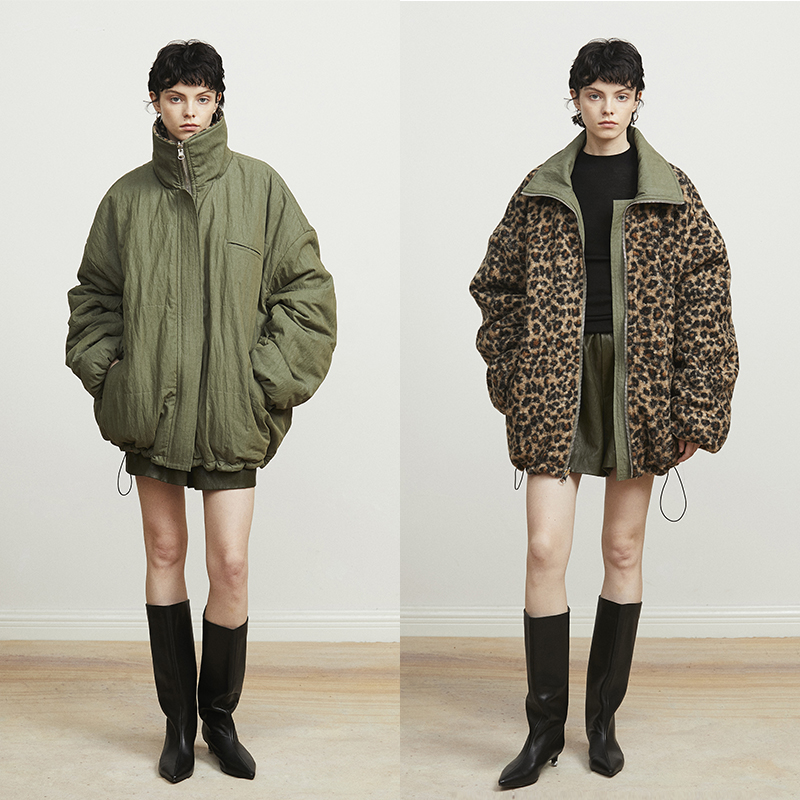 Carolingian重工双面穿！高阶廓形Viscose+豹纹保暖外套加厚大衣