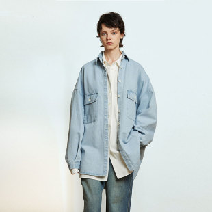 Carolingian时髦随性B入 上衣2025 重磅舒适长绒棉大廓形牛仔衬衫