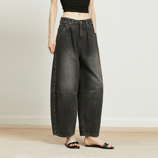 Carolingian松弛B入 长绒棉重工洗水丹宁宽松分割茧型九分牛仔裤