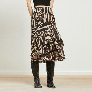 Carolingian松弛时髦 桑蚕丝柔垂印花气质百搭半身裙 日本醋酸