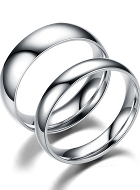 不锈钢戒指4mm6mm8mm内外球圆弧钛钢简约情侣戒指欧美饰品