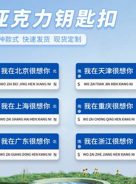 创意亚克力钥匙扣小挂件DIY字体卡通图案路牌我在那里很想你地名