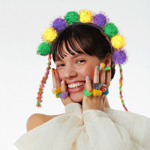 mardi gras狂欢节头饰节日装饰头箍毛绒球发饰金葱毛球发箍