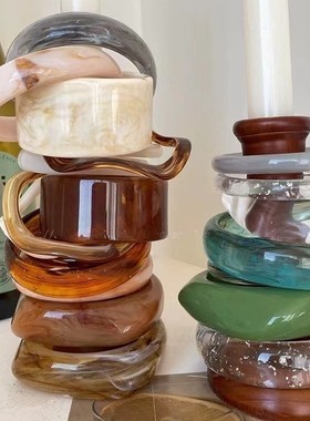 新中式复古亚克力几何不规则素圈树脂手镯气质ins小众设计手环女