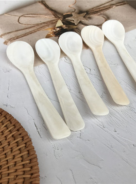 12CM白色海蚌壳贝壳面膜勺酒店咖啡勺子甜品冰淇淋鱼子酱蜂蜜盐勺