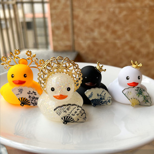 古风扇子小黄鸭配件头饰复古鸭子发簪配饰柠檬茶奶茶赠送礼品