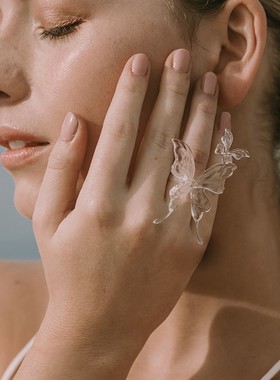 My Rosebar设计师气质高级感透明仙气3D打印蝴蝶戒指女新品