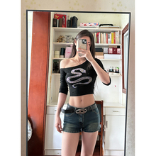 深蓝色低腰包臀牛仔超短裤女弹力紧身美式复古辣妹显瘦丰胯热裤
