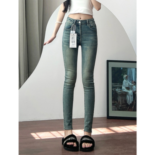 显瘦提臀百搭铅笔小脚九分牛仔长裤 春季 复古高腰显腿长修身