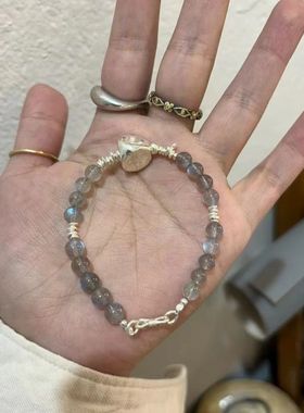 女拉长石925银小众手工手链