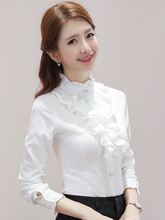 显瘦木耳衬衣潮 衬衫 雪纺韩版 女弹力修身 新款 2019春季 立领花边长袖