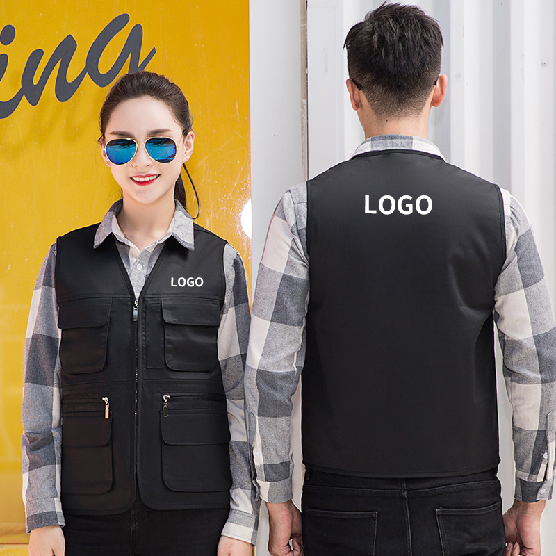 VOLUNTEER VEST CUSTOM PRINTING LOGO PHOTOGRAPHY GROUP OVERALLS VEST DIRECTOR REPORTER MULTI-POCKET HORSE CLIP CUSTOM