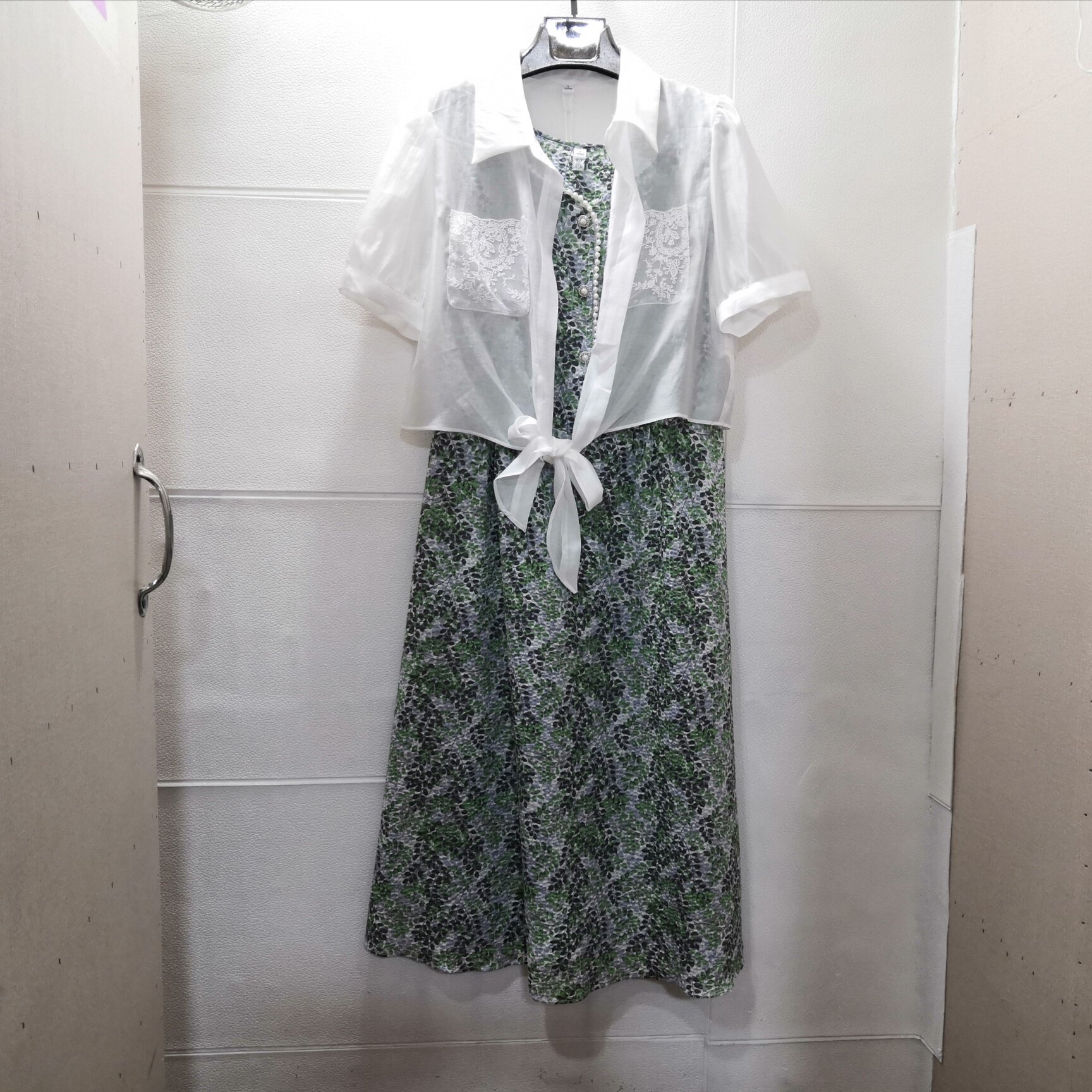 卓玛诗2022雪纺女连衣裙夏季新款百搭薄款开衫气质短袖两件套套裙