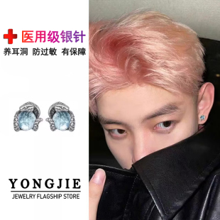 S925银男士 小众简约高级感冷淡风耳环 耳钉潮美杜莎之眼耳钉男女款